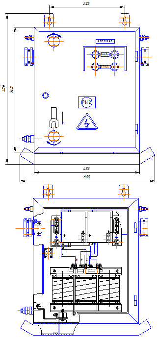 Габаритные и установочные размеры трансформатора типа ТОР